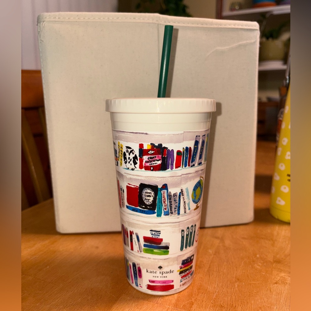 Kate Spade book reading print tumbler